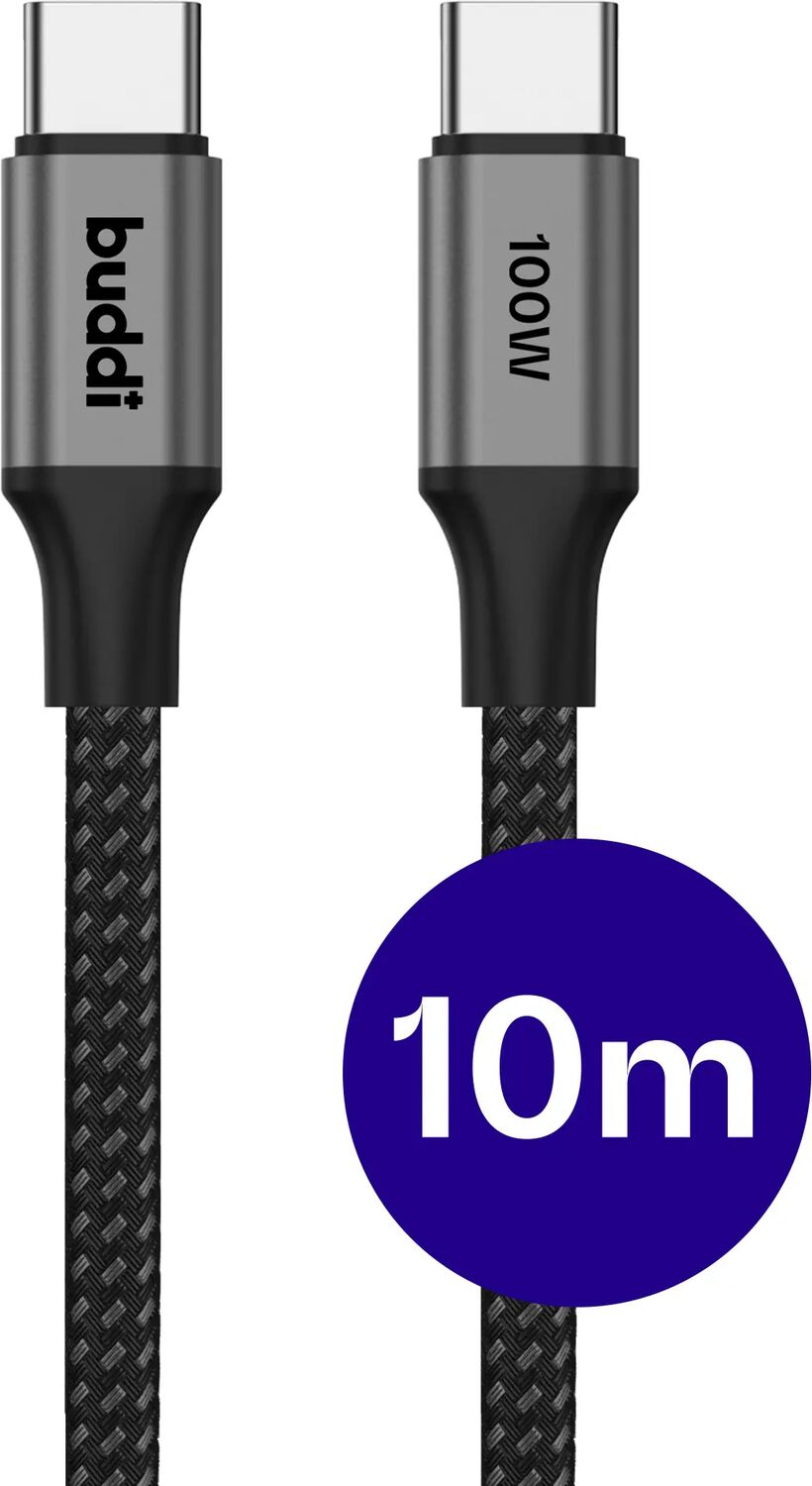 Twee USB-C kabels, één met 100W en een 10m aanduiding.