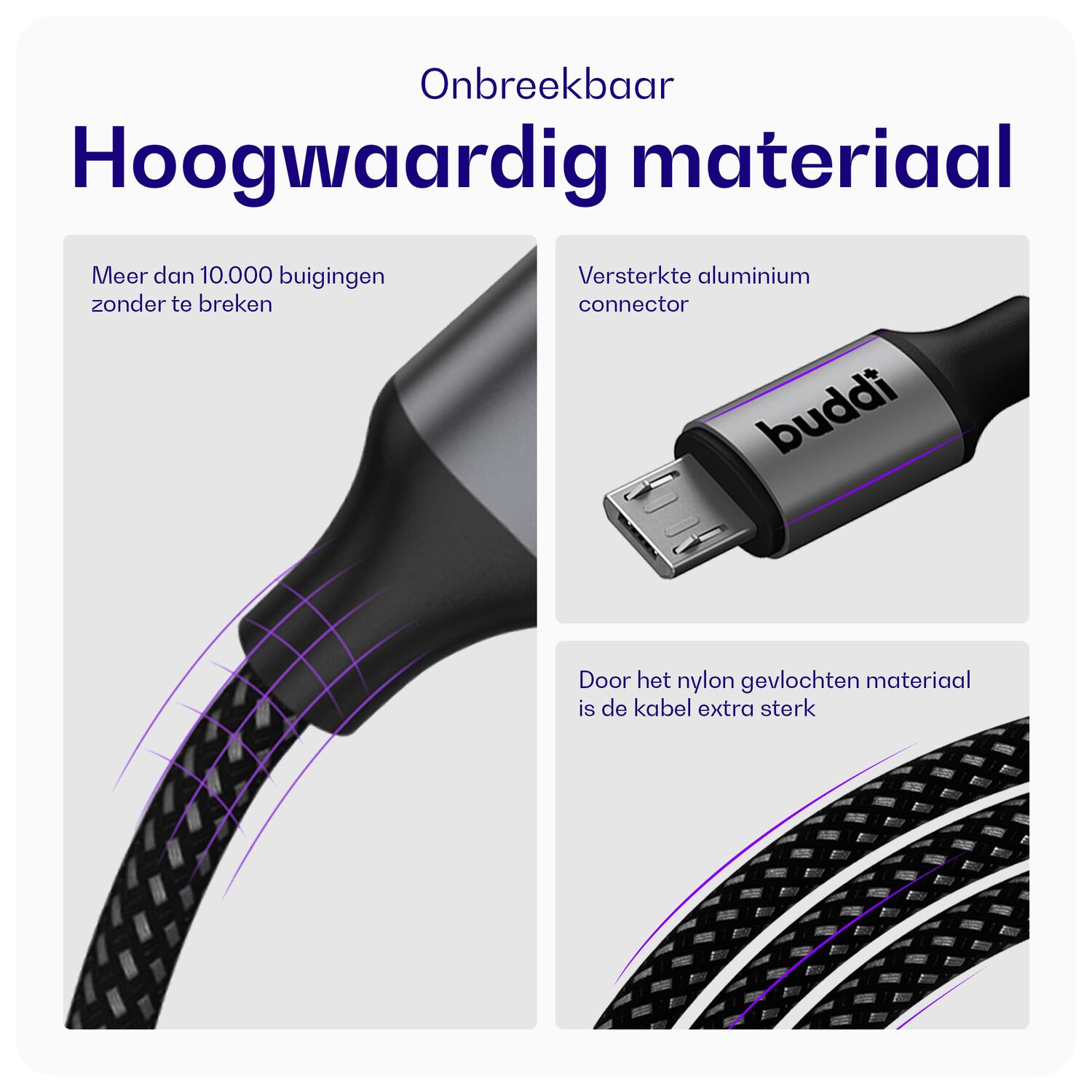 Hoogwaardig materiaal: Kabel met aluminium connector, 10.000 buigingen.