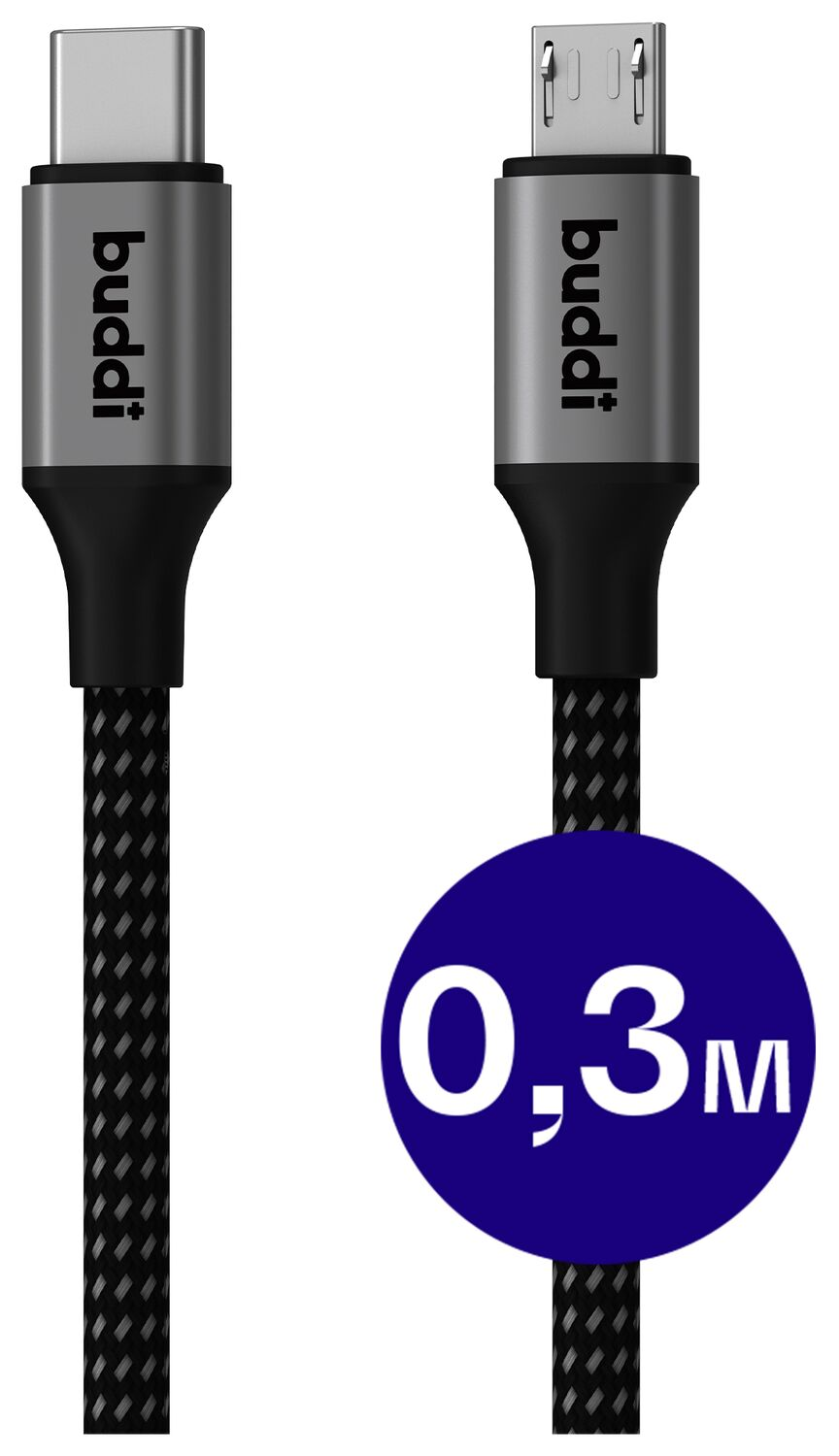 Twee oplaadkabels met USB-C en Micro-USB connectoren op witte achtergrond.