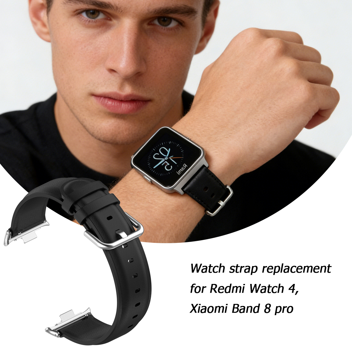 Schwarzes Uhrenarmband für Redmi Watch 4 und Xiaomi Band 8 Pro.
