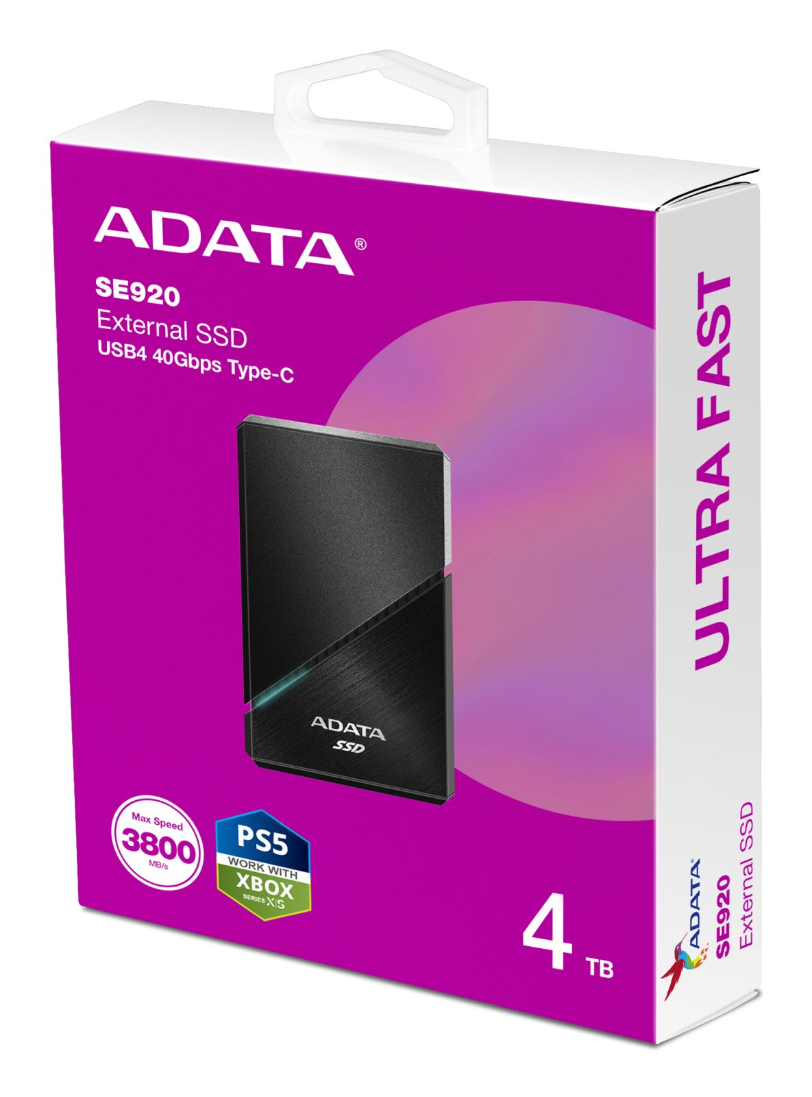 ADATA SE920 externe SSD mit 4 TB, USB4 40Gbps, PS5/Xbox kompatibel.