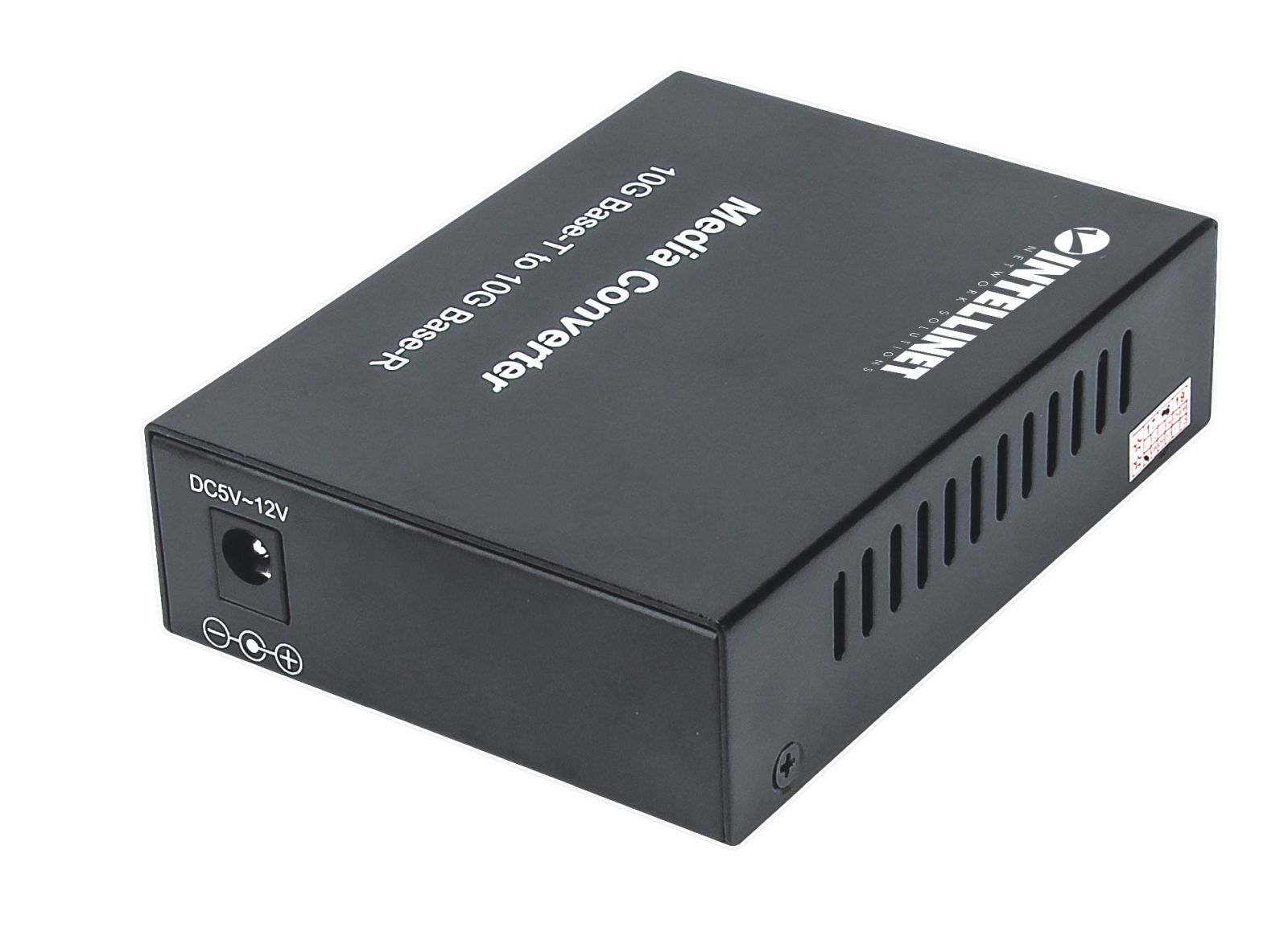 Convertitore multimediale nero Intellinet, 10G Base-T a 10G Base-R, con ingresso DC5V-12V.