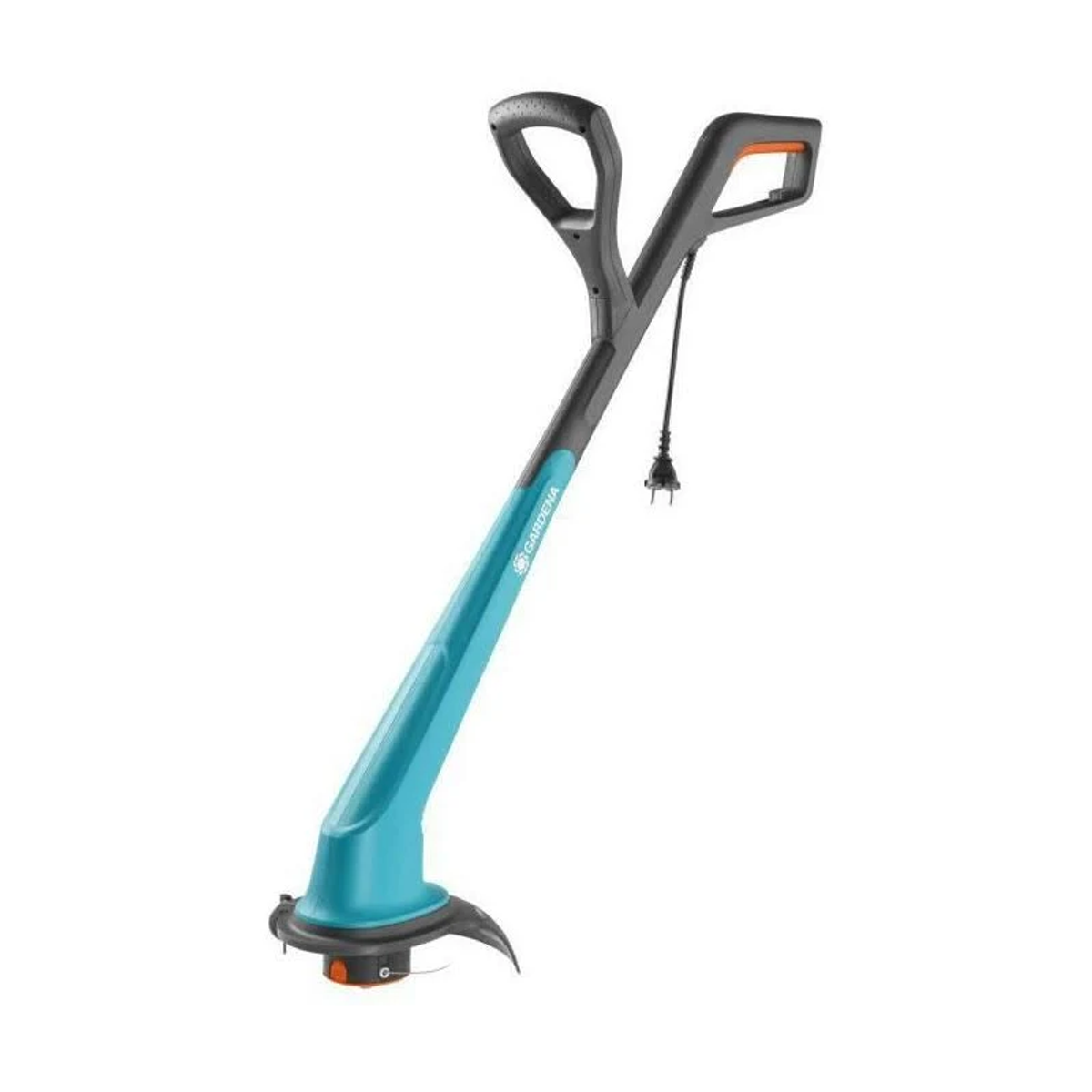 Ein hellblauer und grauer Fadenschneider mit Kabel.