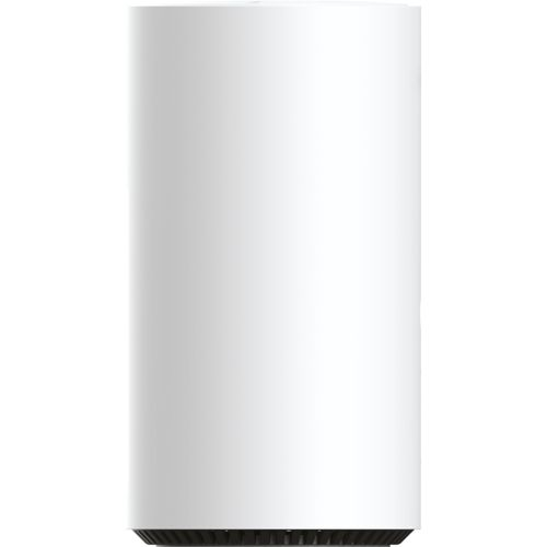 Ein weißer zylindrischer Gegenstand mit schwarzer Basis.