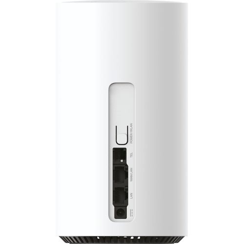 Ein weier Router mit Anschlsen fr LAN, WAN/LAN, TEL und Strom/WLAN.