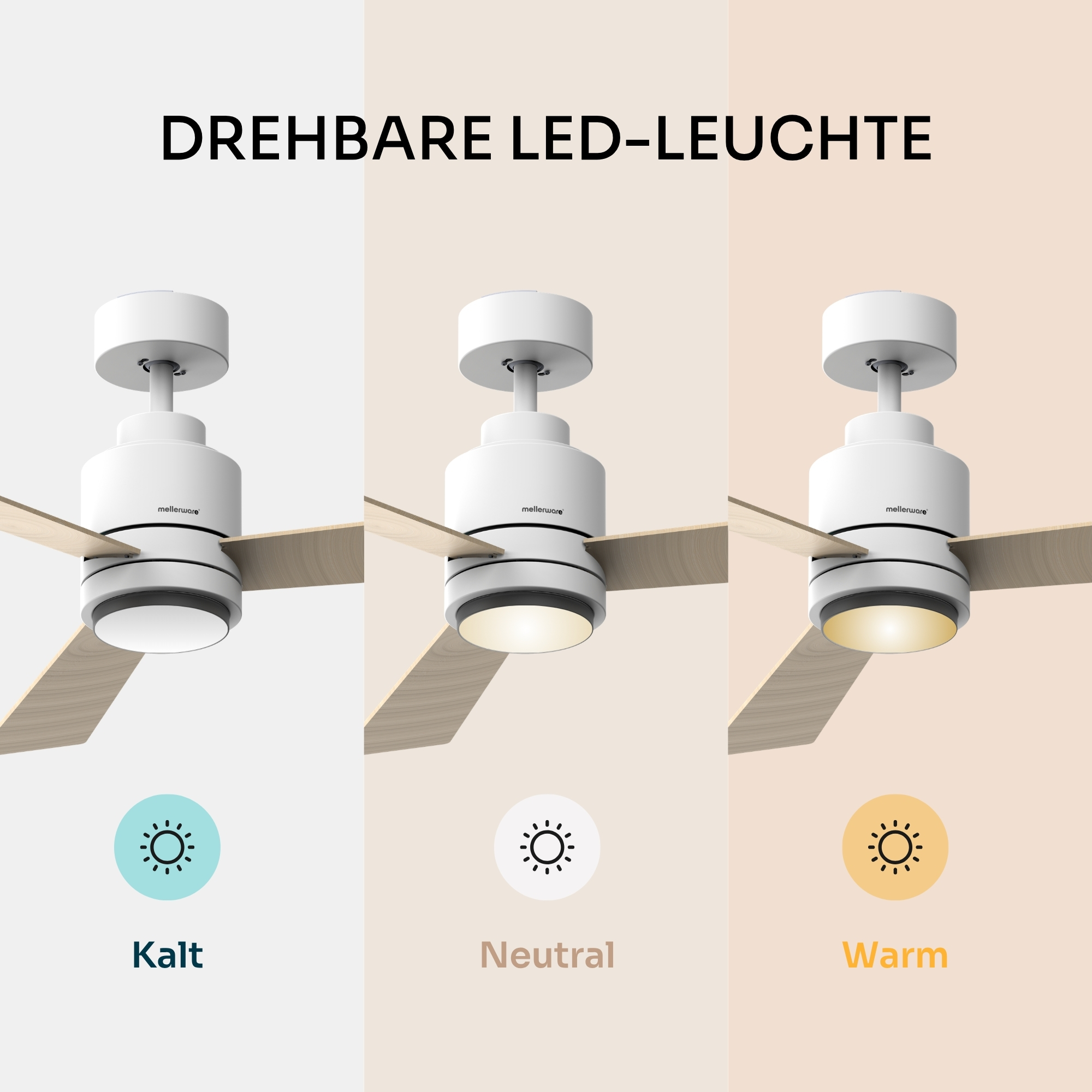 Luce LED girevole in tre temperature di colore: fredda, neutra e calda.