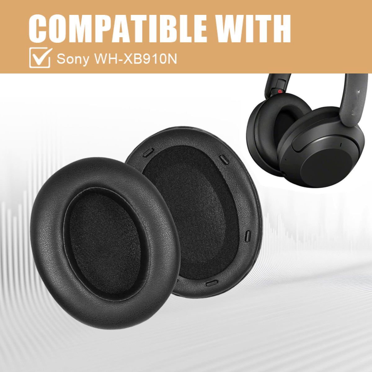 Schwarze Kopfhörerpolster und Sony Kopfhörer vor weißem Hintergrund.