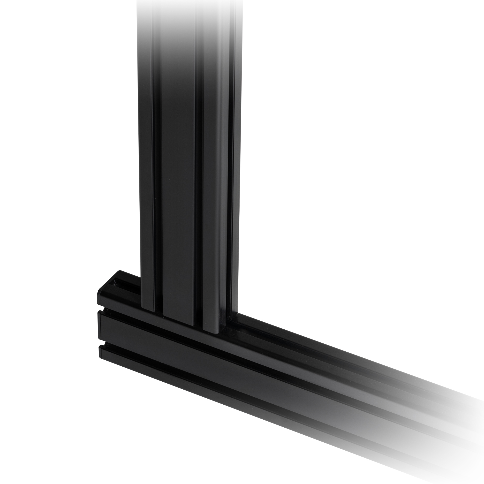 Black aluminum profile connected at a right angle, on a white background.