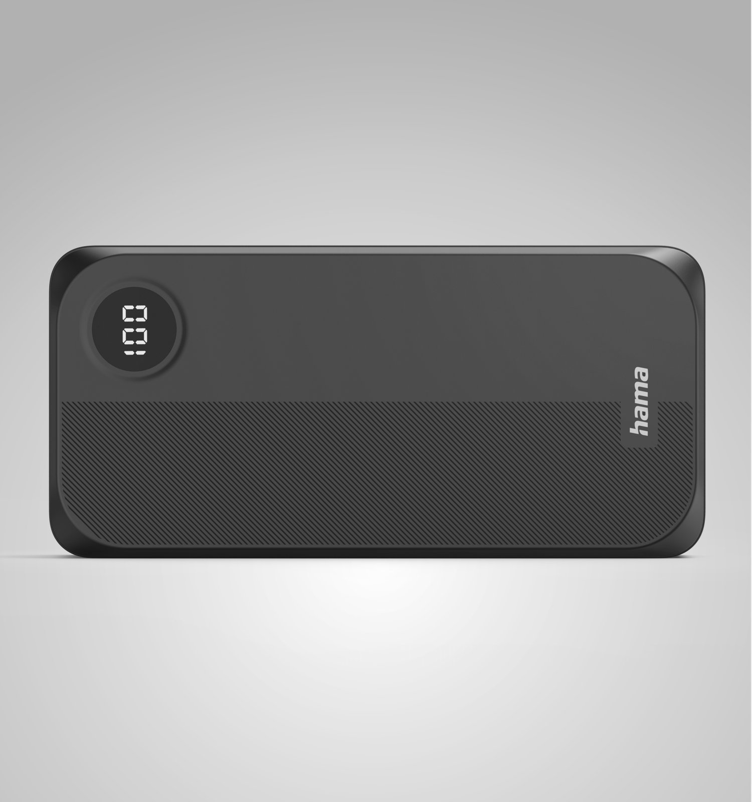 Power bank nero con display digitale '100' e logo Hama.