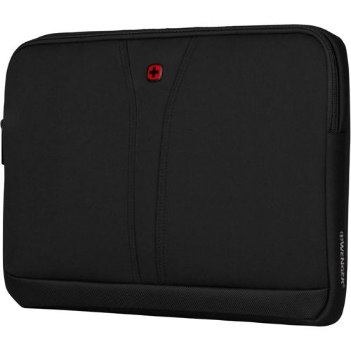 Zwarte laptoptas met rood kruislogo en ritssluiting.