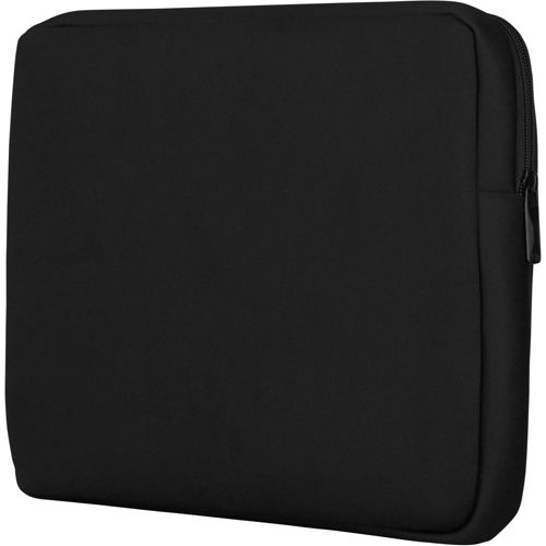 Zwarte laptop sleeve met rits, eenvoudig en modern design.