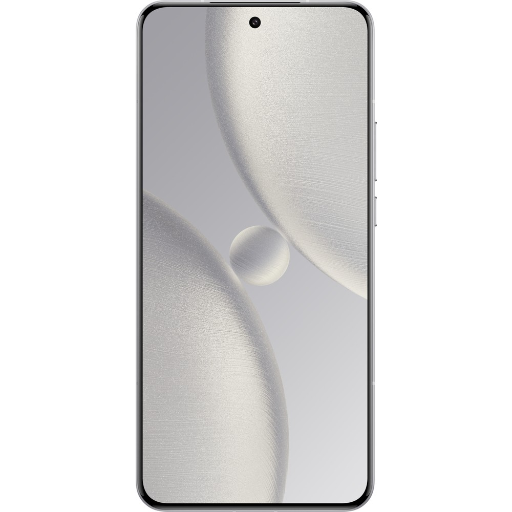 Soyut daireler arka planlı gümüş bir akıllı telefon.