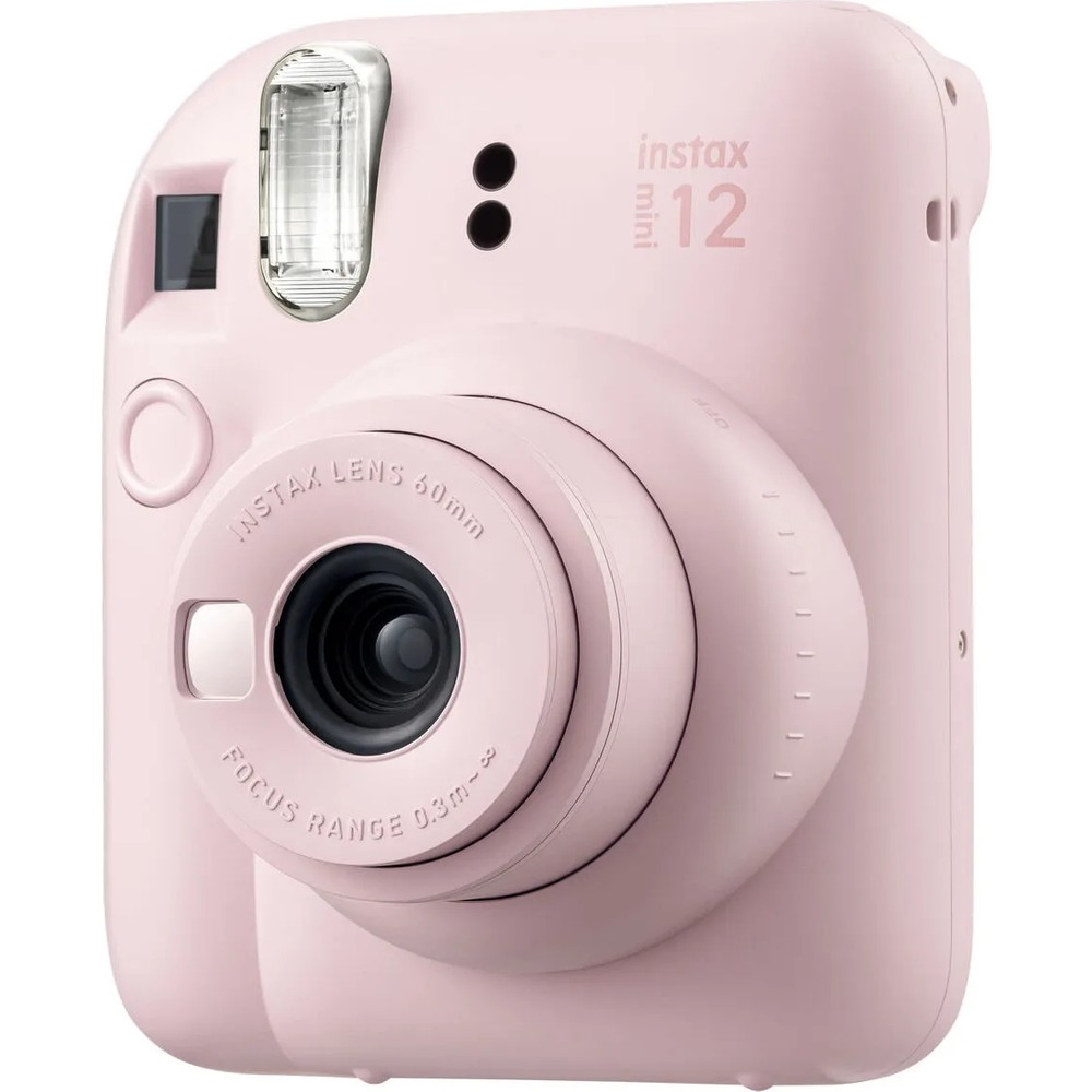 Lensli ve flaşlı pembe anlık kamera. Instax Mini 12.