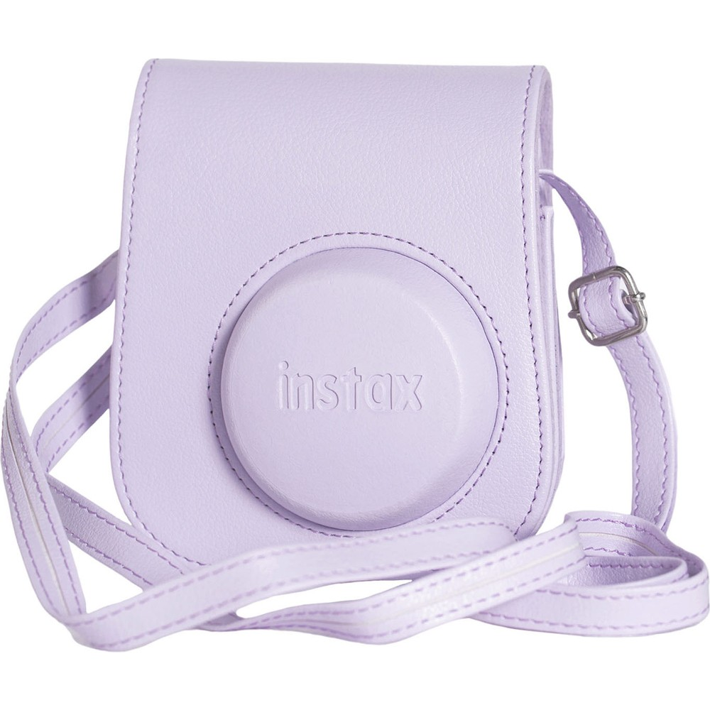 Askılı, Instax logolu lavanta rengi kamera çantası.