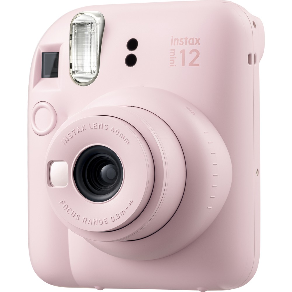 Lens ve flaşlı pembe Fujifilm Instax 12 anında fotoğraf makinesi.