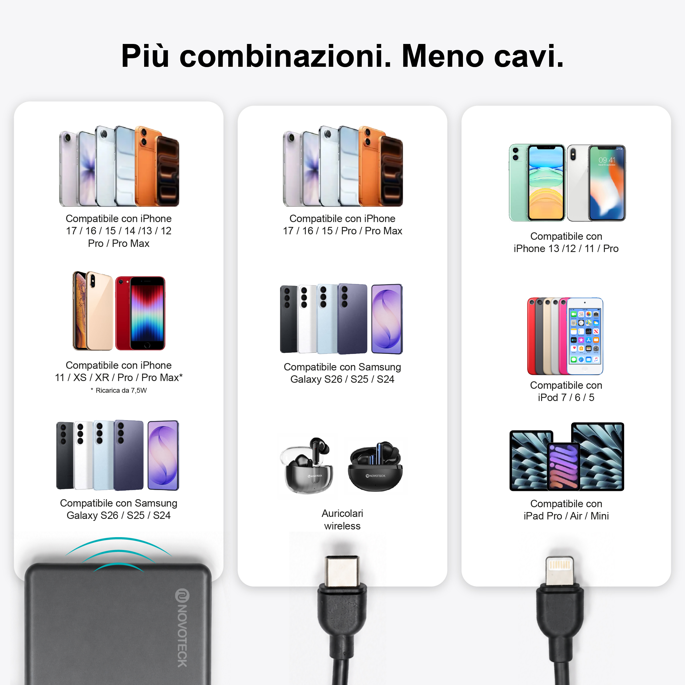 Più iPhone, telefoni Samsung, iPod, iPad e auricolari wireless mostrati.