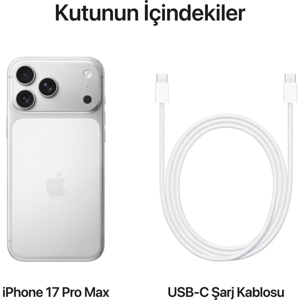 Biały iPhone 17 Pro Max i biały kabel ładujący USB-C.