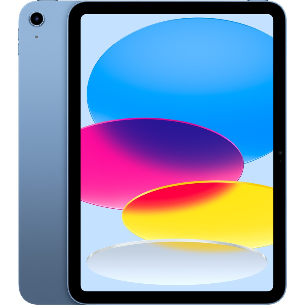 Ekranında renkli bir arka planı olan mavi tablet.