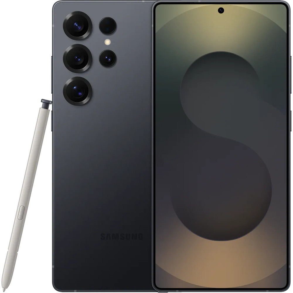 Styluslu ve dört arka kameralı koyu gri akıllı telefon.