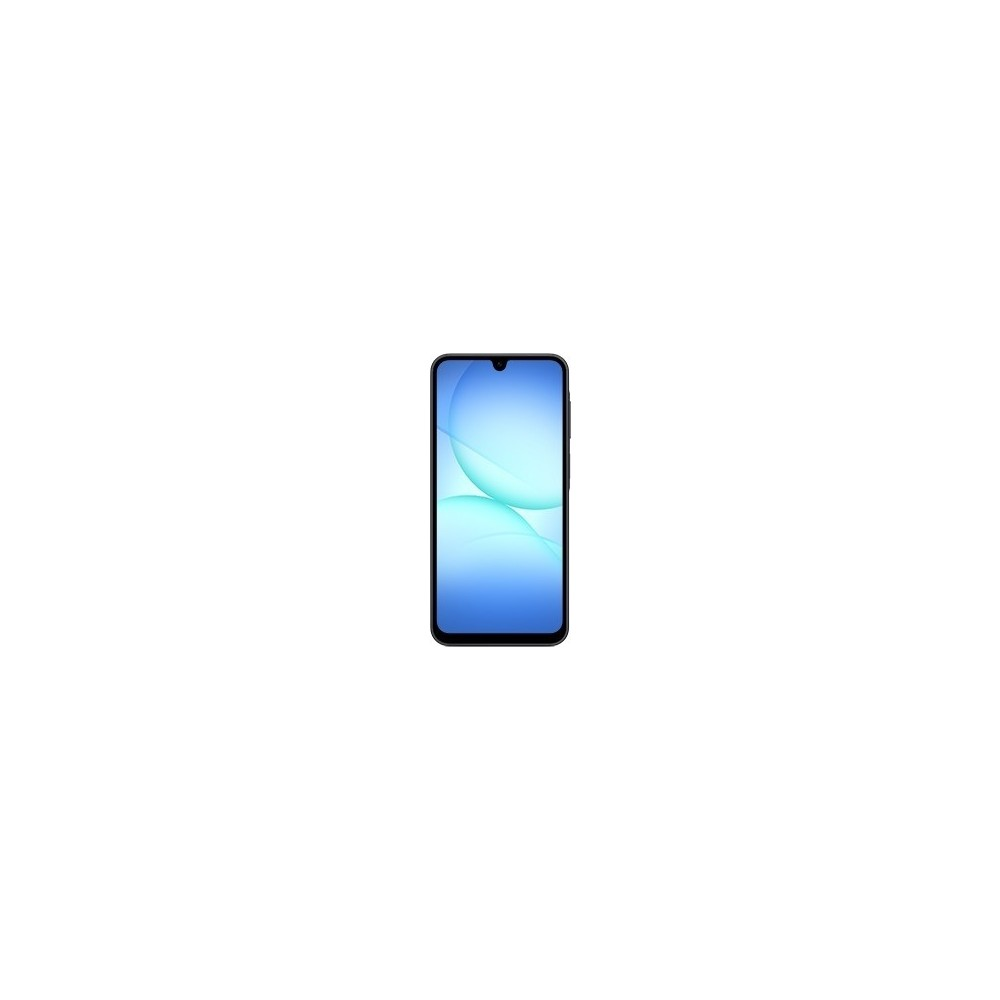 Mavi duvar kağıdı gösteren koyu renkli bir akıllı telefon.