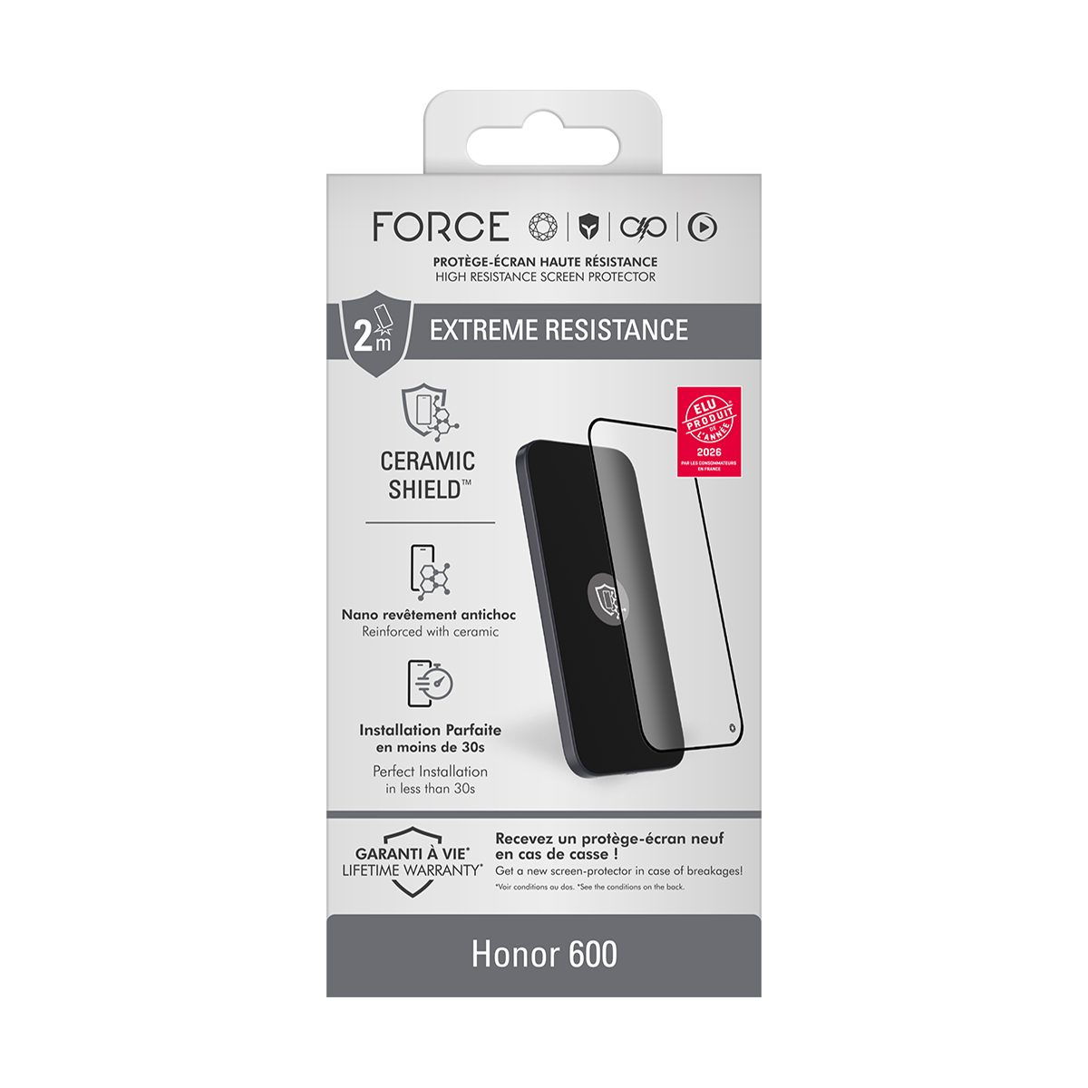 Embalaje de un protector de pantalla FORCE Ceramic Shield para Honor 600.