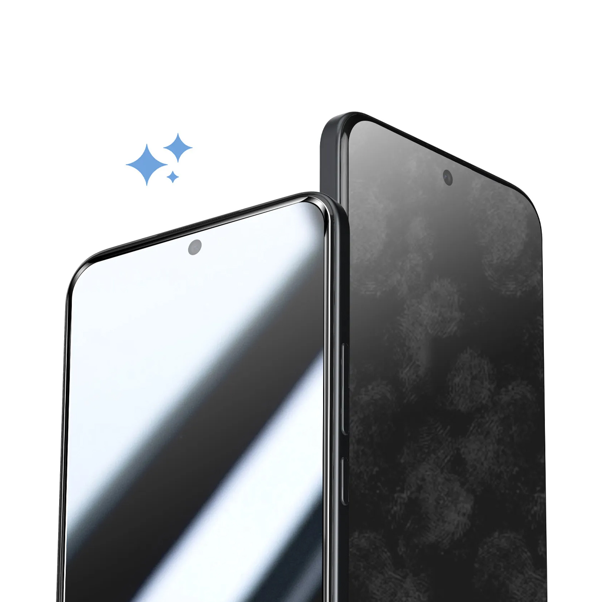 Due smartphone affiancati, uno pulito, l'altro con impronte.