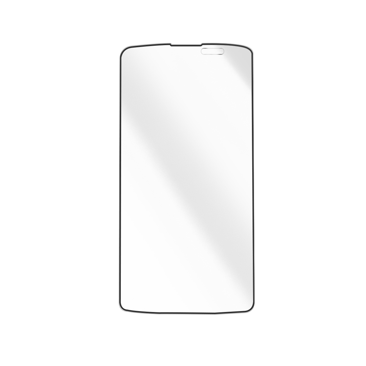 Un protector de pantalla transparente con borde negro y recorte superior.