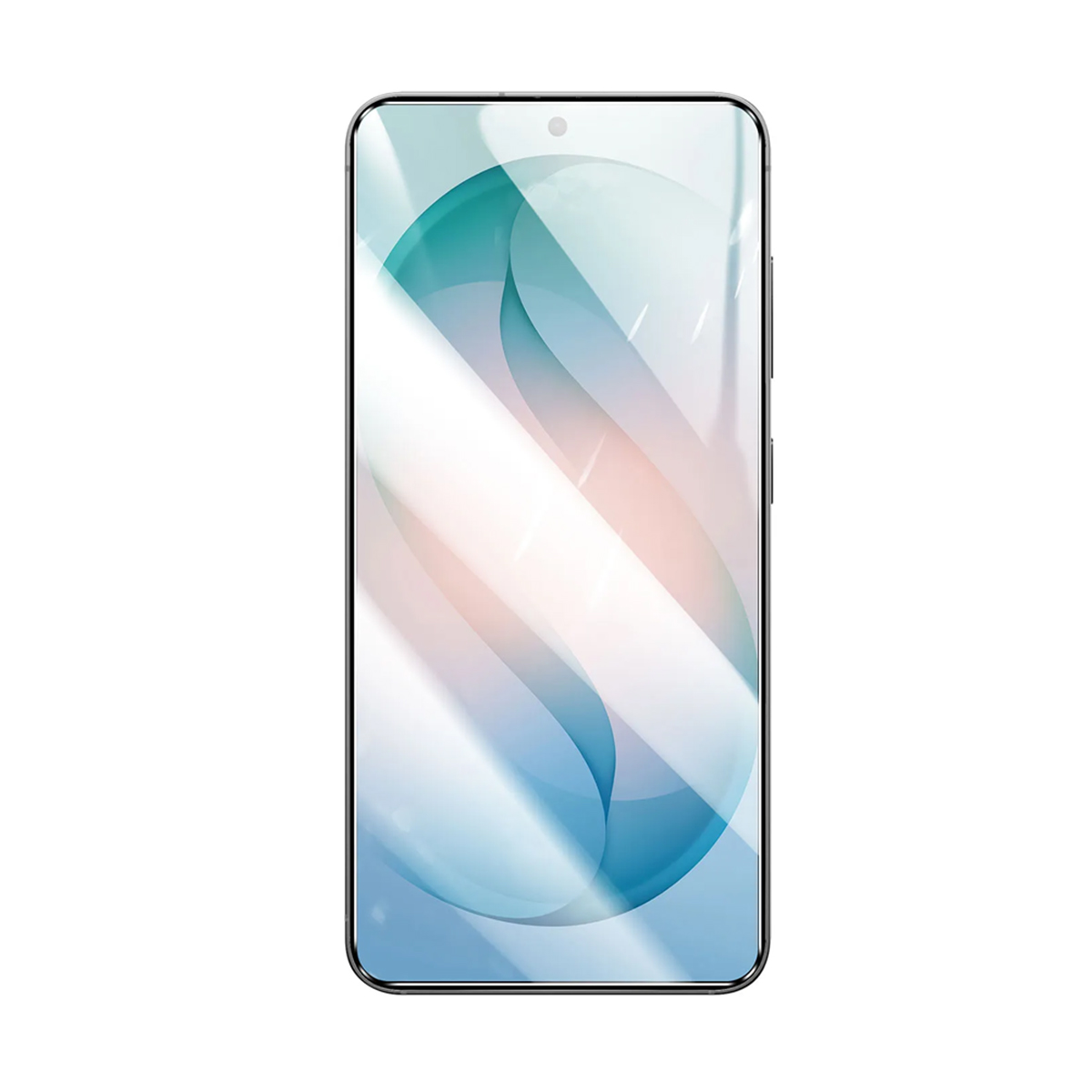 Un smartphone moderno que muestra un fondo abstracto azul y rosa.