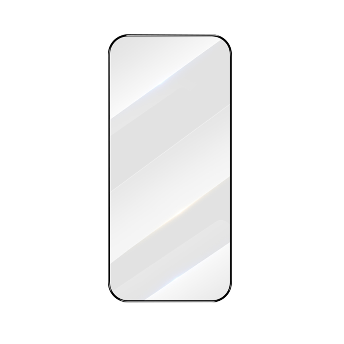 Una protezione per schermo di smartphone con contenuto riflettente su sfondo bianco.