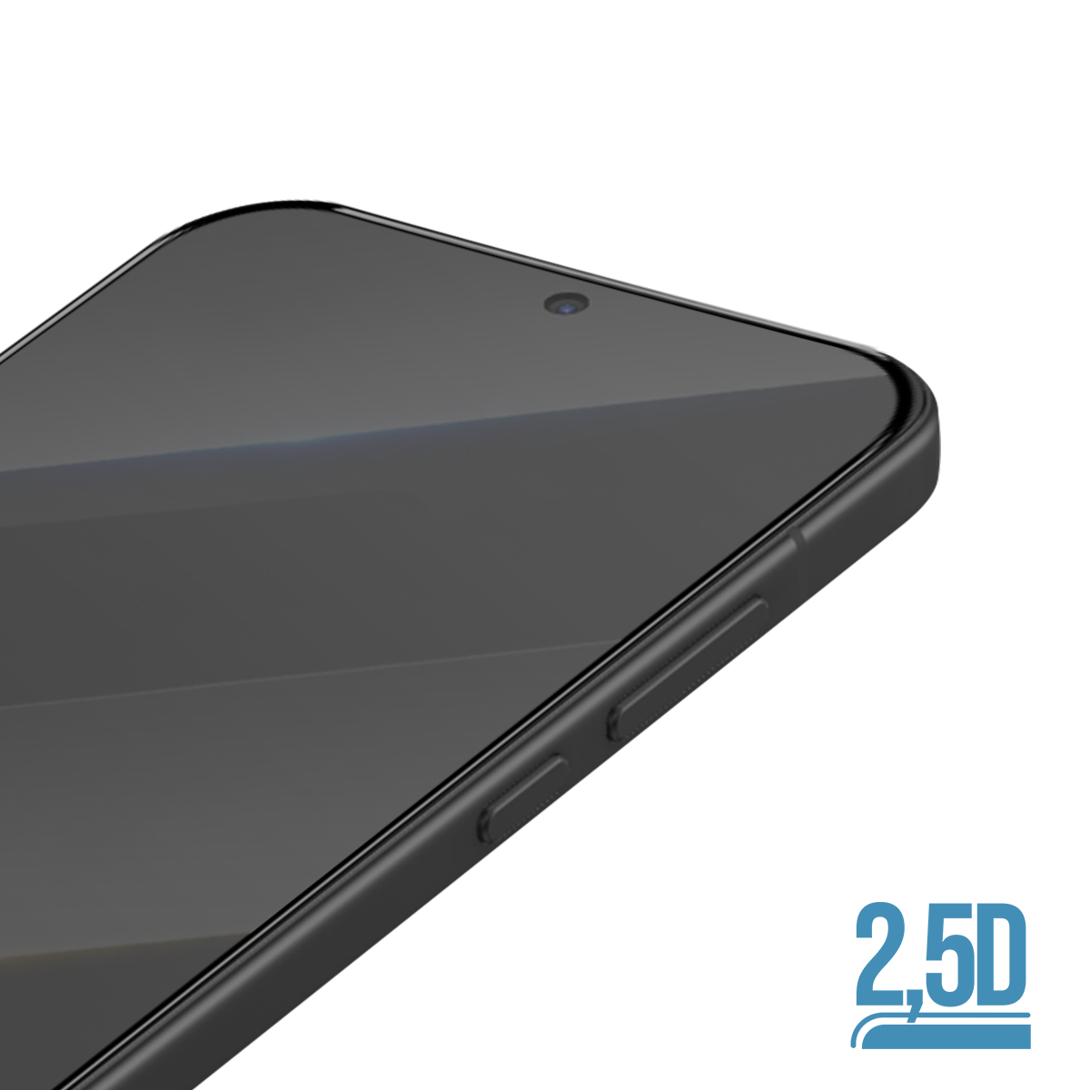 Uno smartphone nero con bordi arrotondati e marcatura 2,5D.