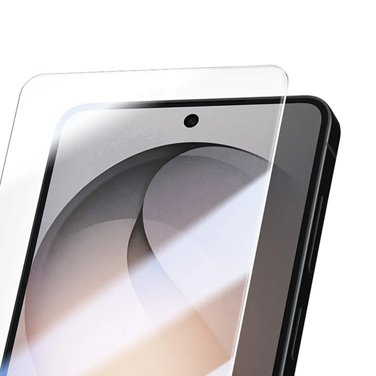 Primer plano de un teléfono inteligente con protector de pantalla.