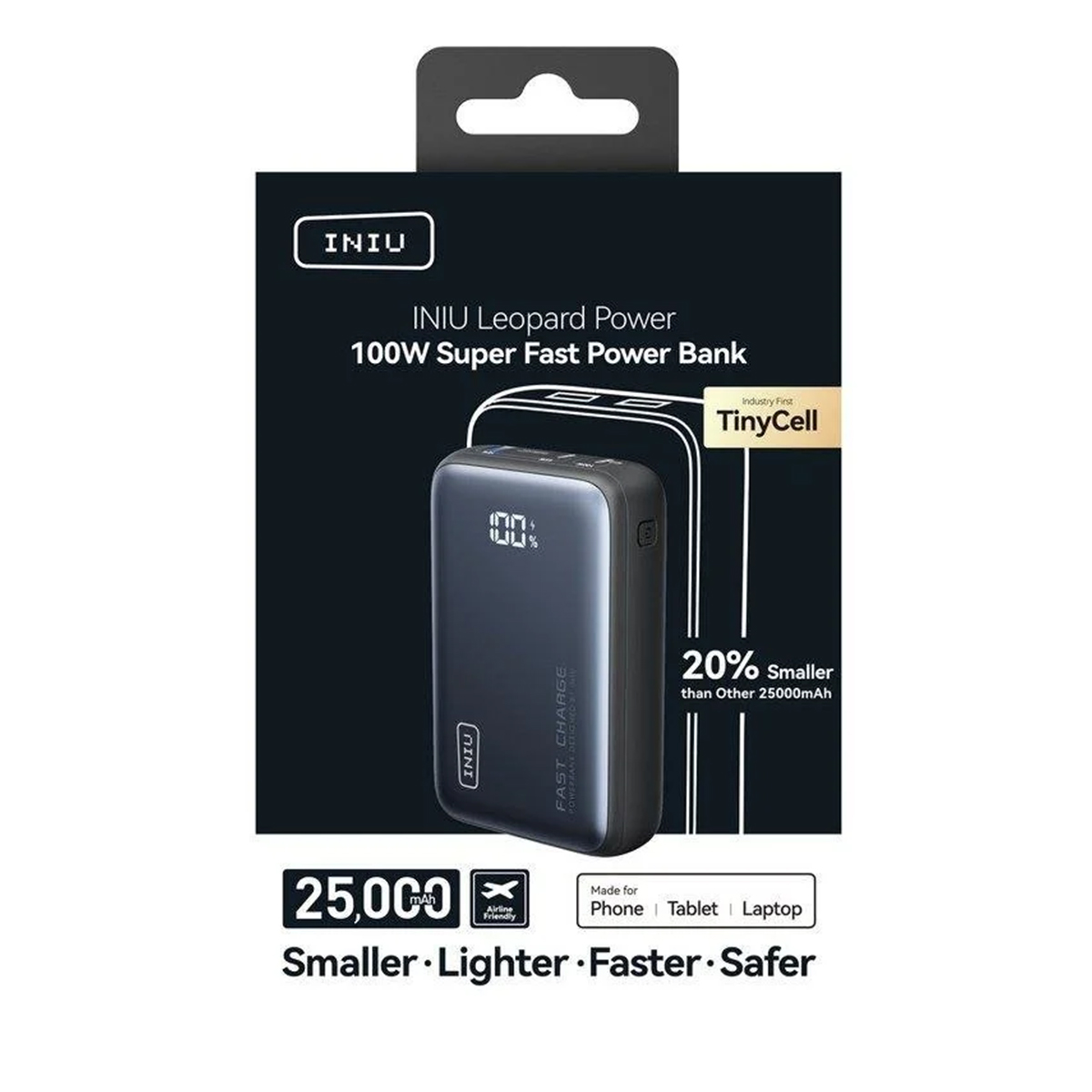 Batería externa INIU Leopard Power 100W, 25.000 mAh, más pequeña, ligera, rápida.