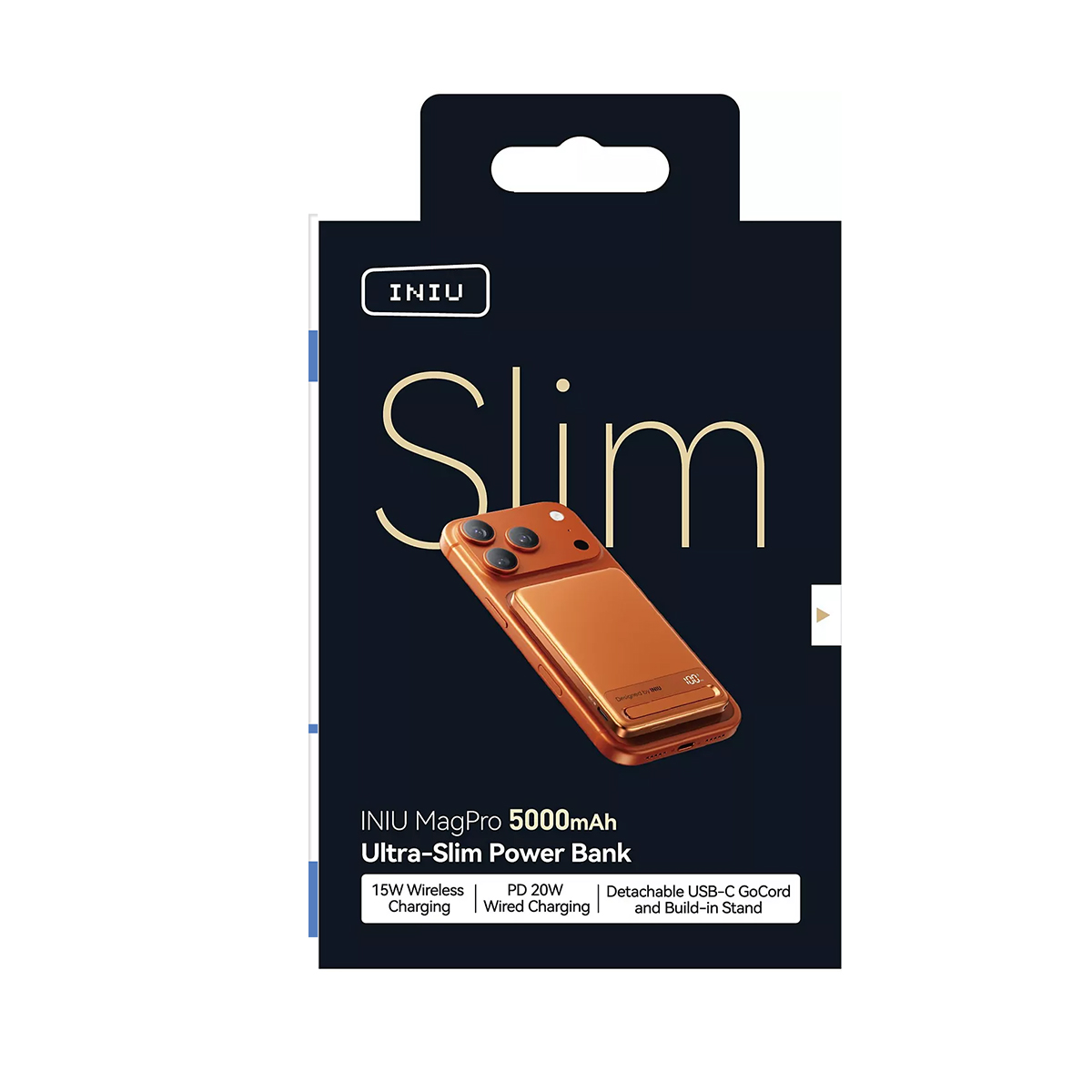 Powerbank MagSafe naranja 5000mAh, 15W inalámbrica, 20W PD, GoCord desmontable.