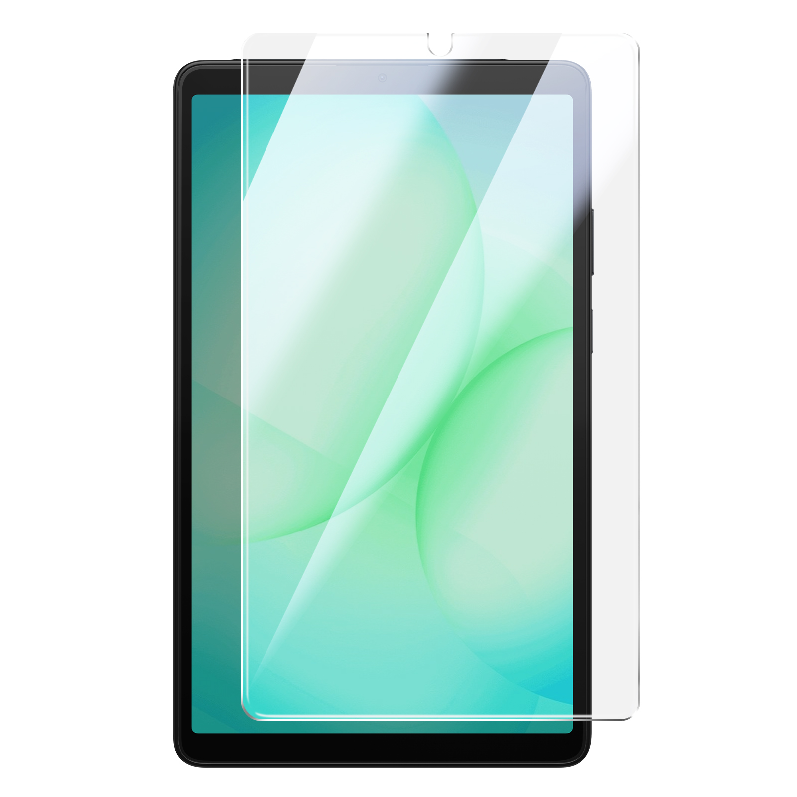 Una tableta con un protector de pantalla ligeramente descentrado.