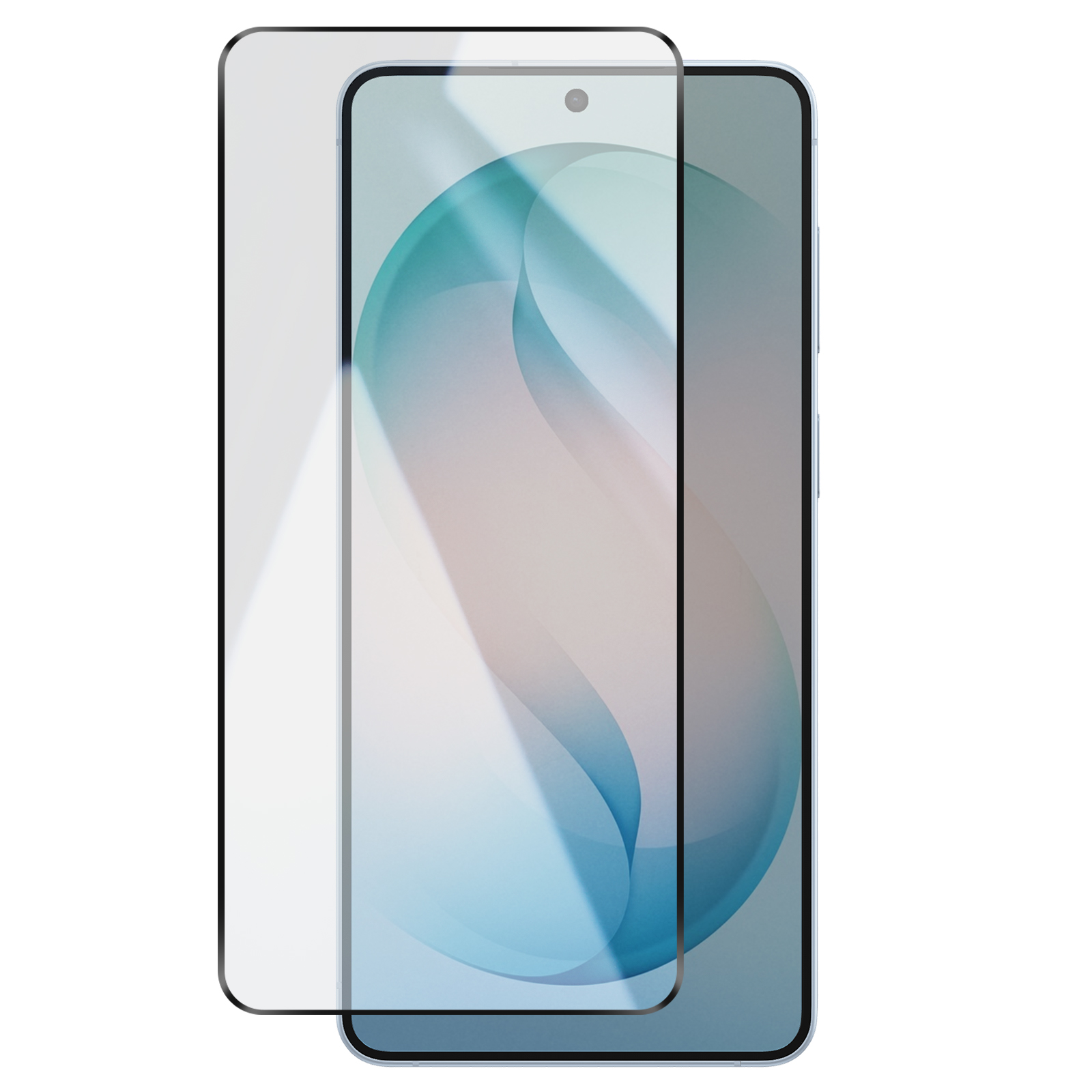 Dos protectores de pantalla para un smartphone, uno superpuesto parcialmente.