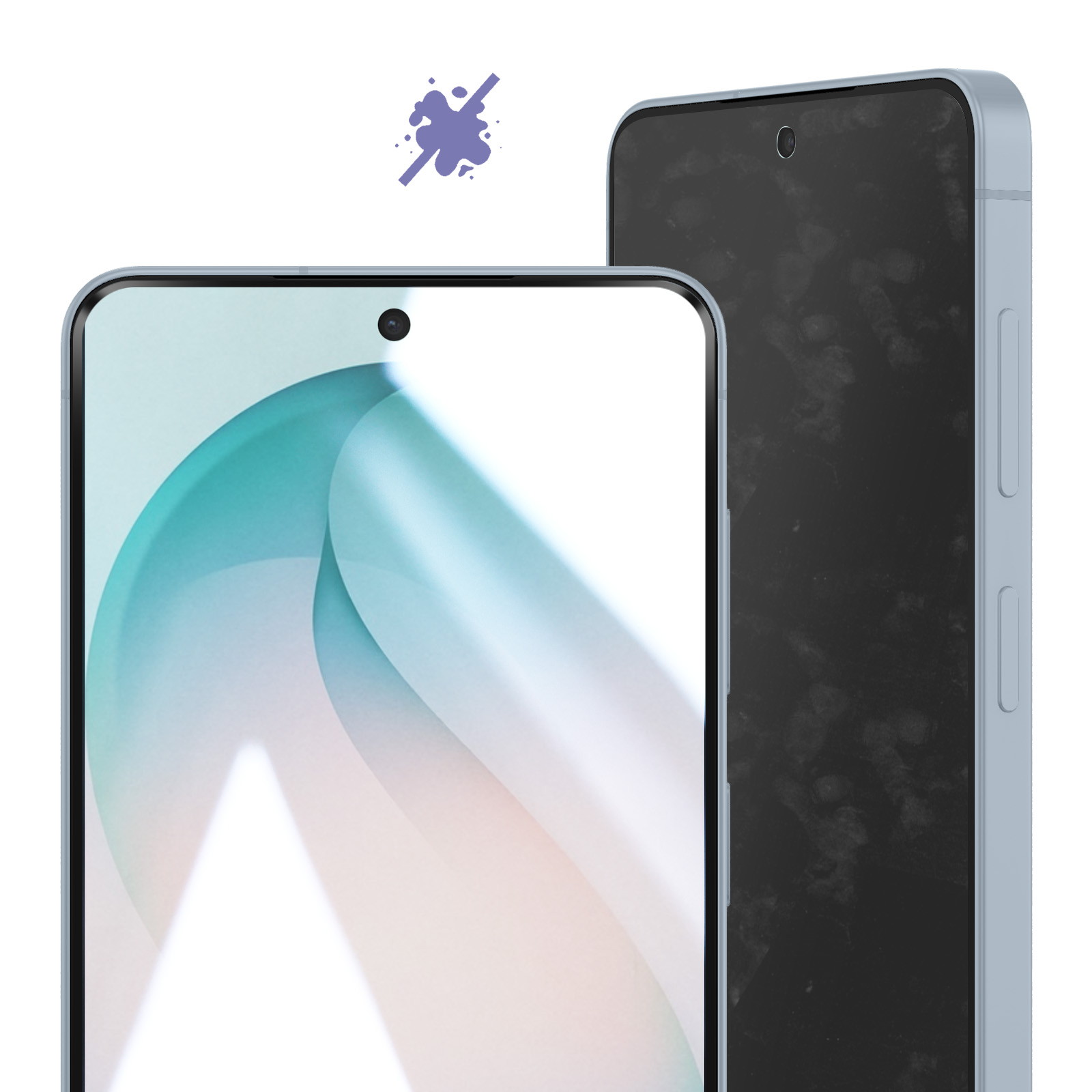 Dos teléfonos inteligentes uno al lado del otro, uno con pantalla brillante y otro con pantalla oscura y sucia.