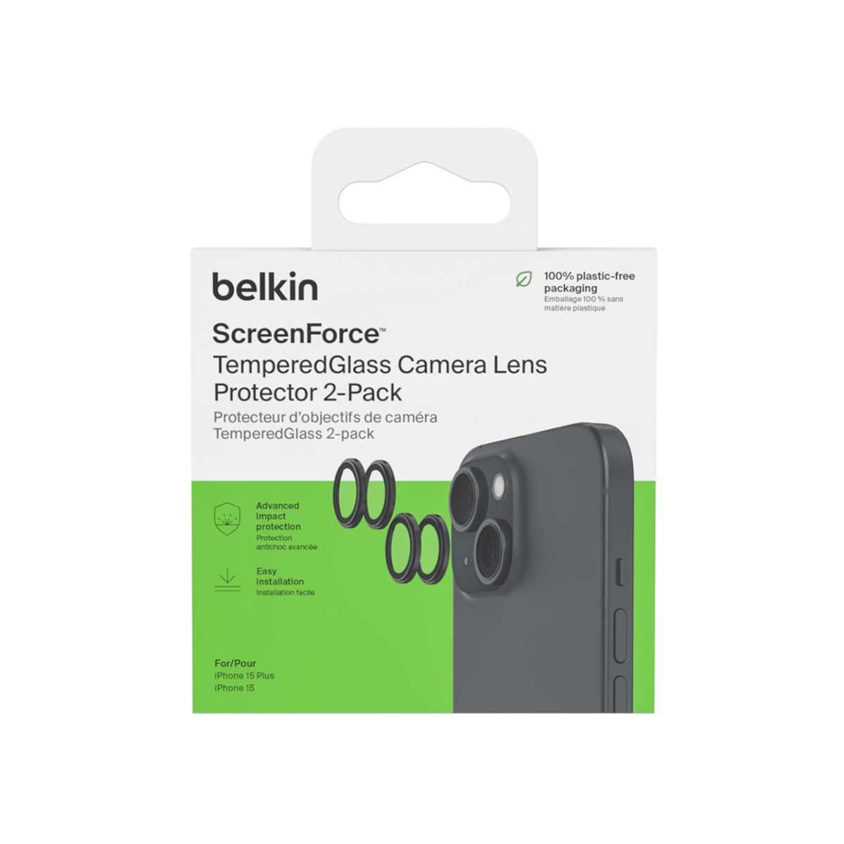 Protector de lente de cámara Belkin TemperedGlass 2 unidades para iPhone 15/15 Plus.