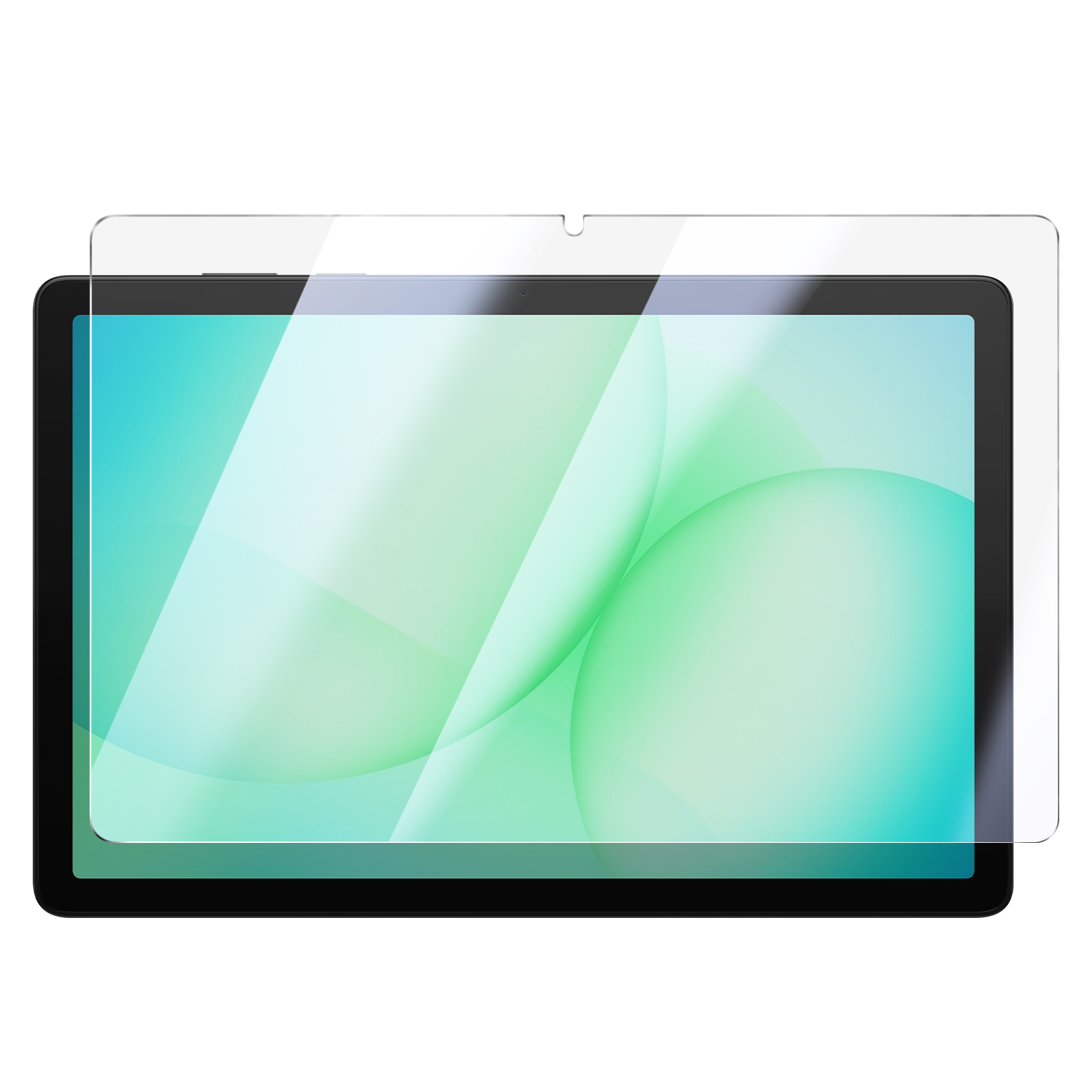 Una protezione dello schermo su un tablet con sfondo blu-verde.