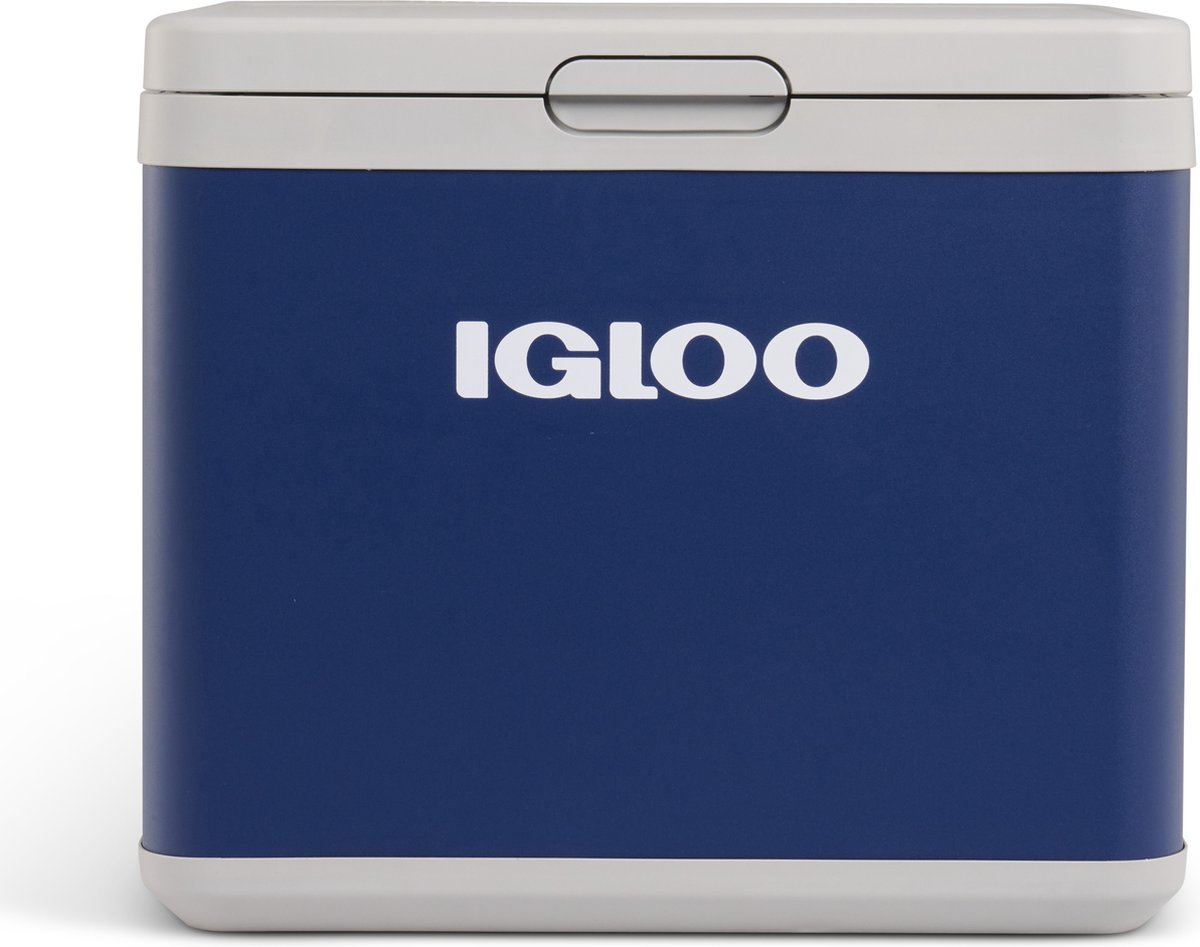 Un frigorifero blu con coperchio bianco e logo IGLOO.