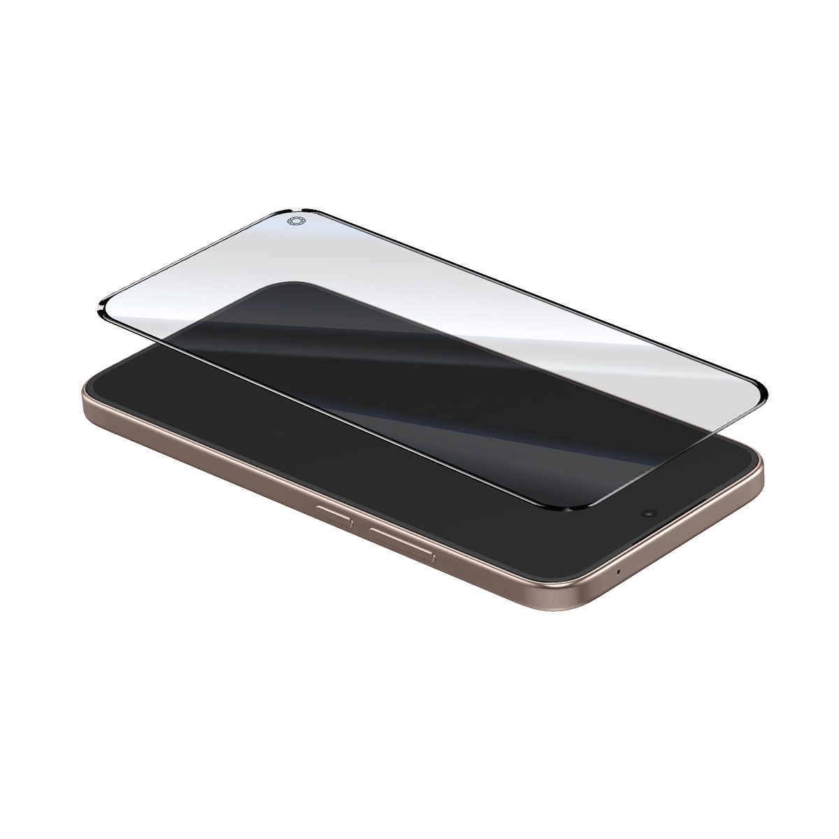 Una protezione schermo trasparente è posizionata su uno smartphone dorato.