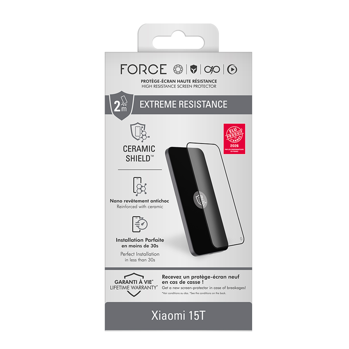 Confezione protettore schermo FORCE Ceramic Shield per Xiaomi 15T.