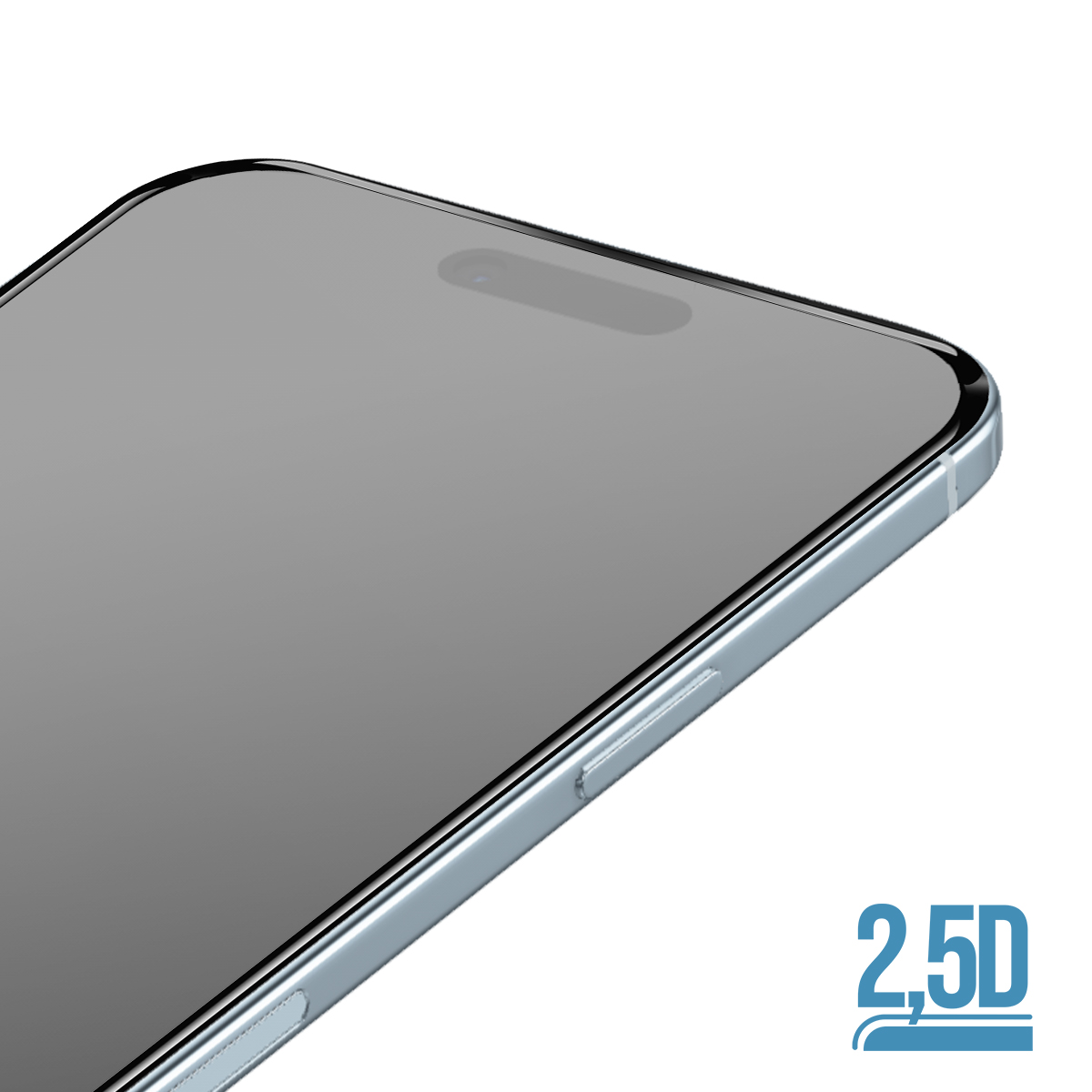 Uno smartphone con pellicola protettiva, logo "2,5D" in basso a sinistra.