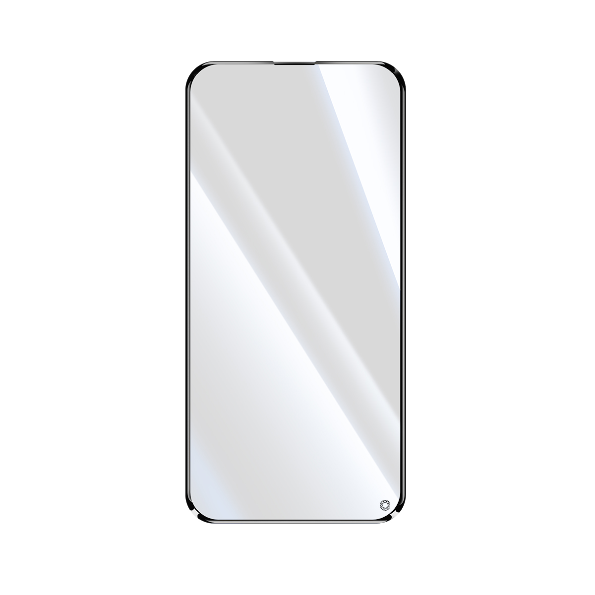 Una protezione per schermo di smartphone in vetro su sfondo bianco.