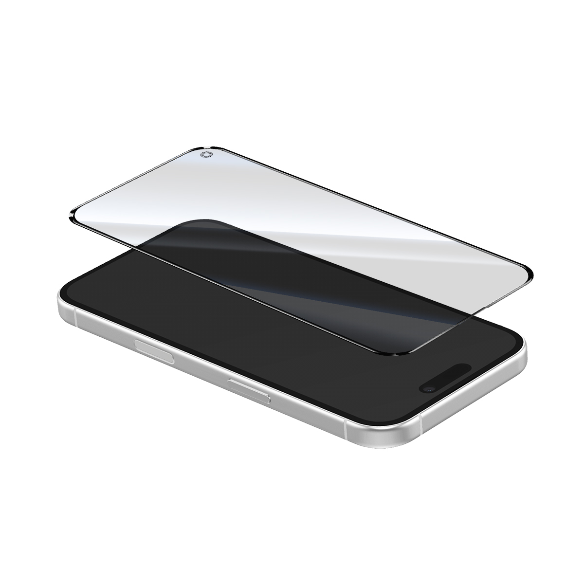 Uno smartphone argentato con una protezione dello schermo leggermente sfalsata sopra.