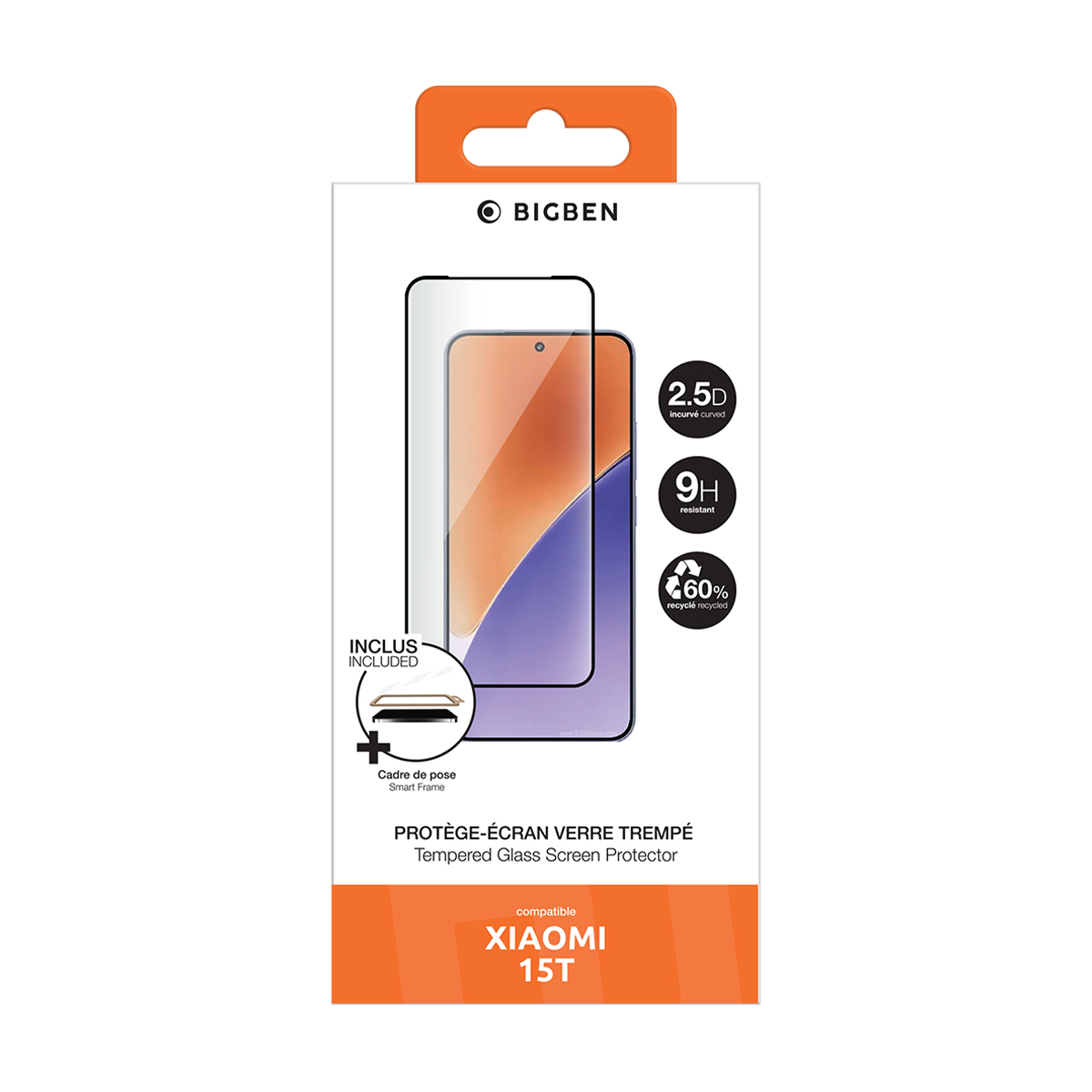 Confezione di protezione schermo in vetro temperato Bigben per Xiaomi 15T.