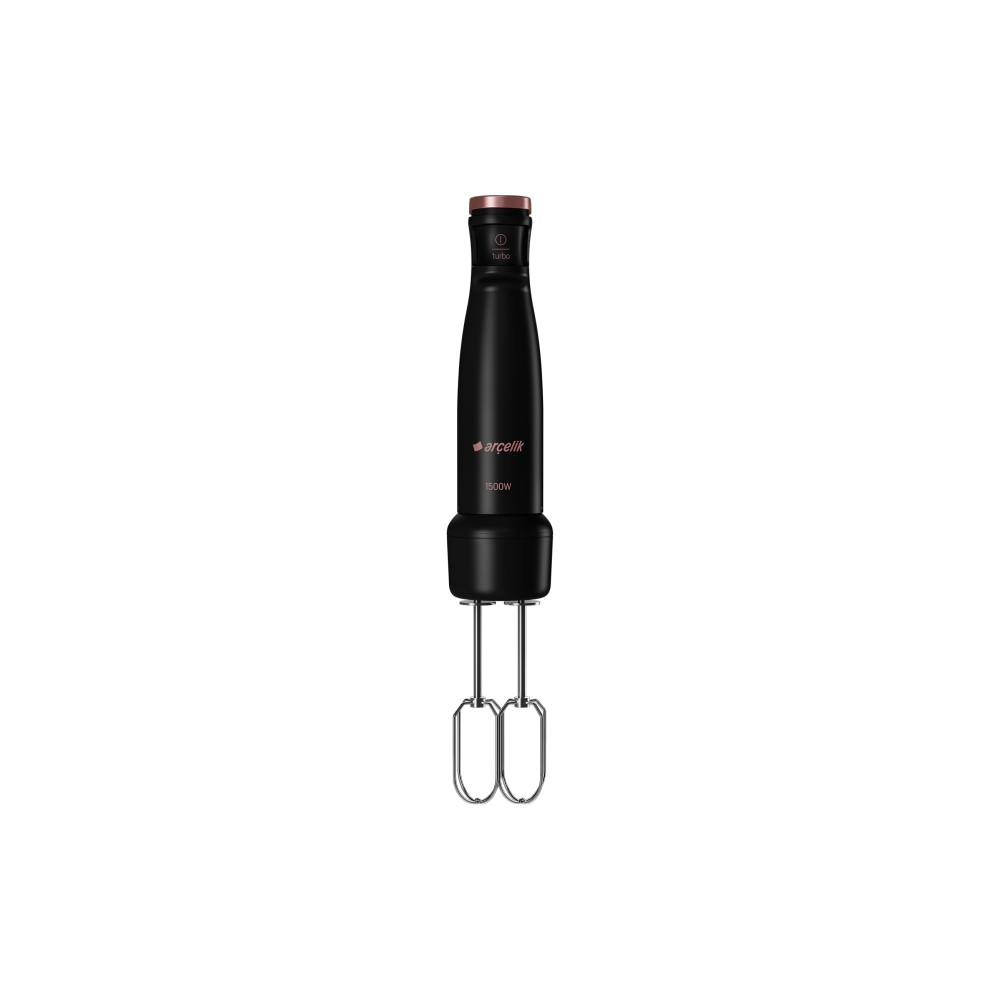 Rose altın aksanlı, iki çırpıcılı siyah Arcelik 1500W el mikseri.