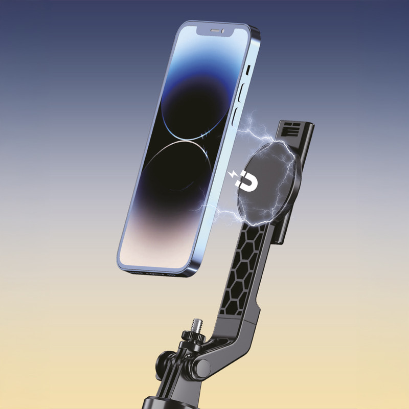 Uno smartphone è tenuto magneticamente da un supporto con effetti di fulmine.