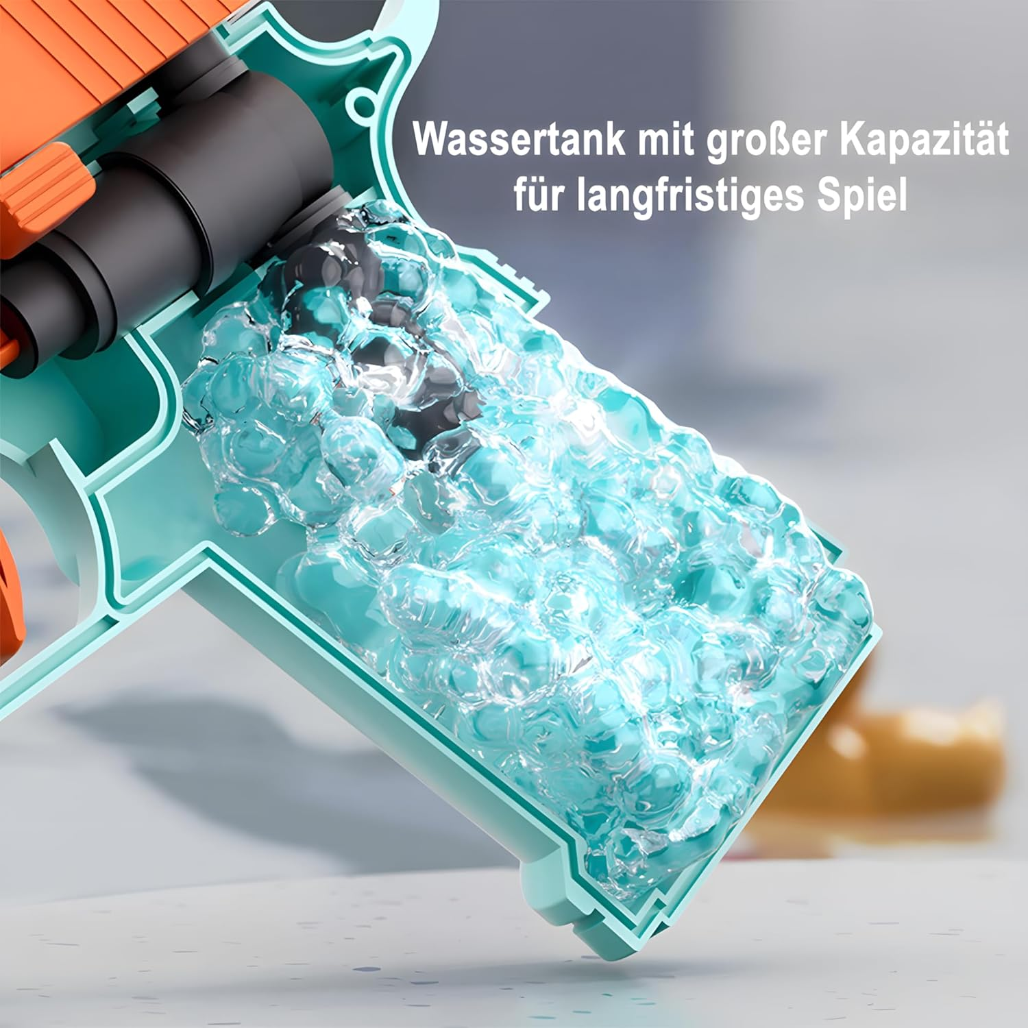 Wassertank mit großer Kapazität für langes Spielen.