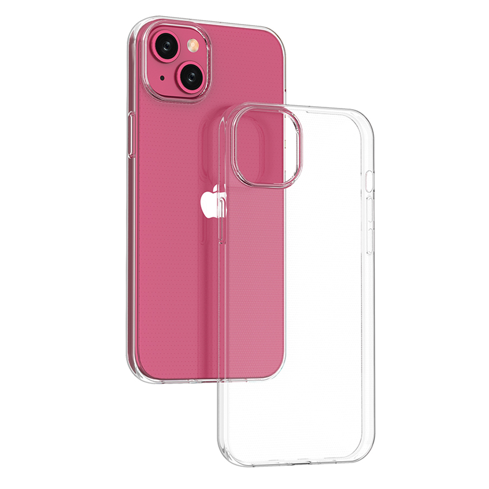 Eine durchsichtige Handyhülle neben einem pinken iPhone mit Dual-Kamera.