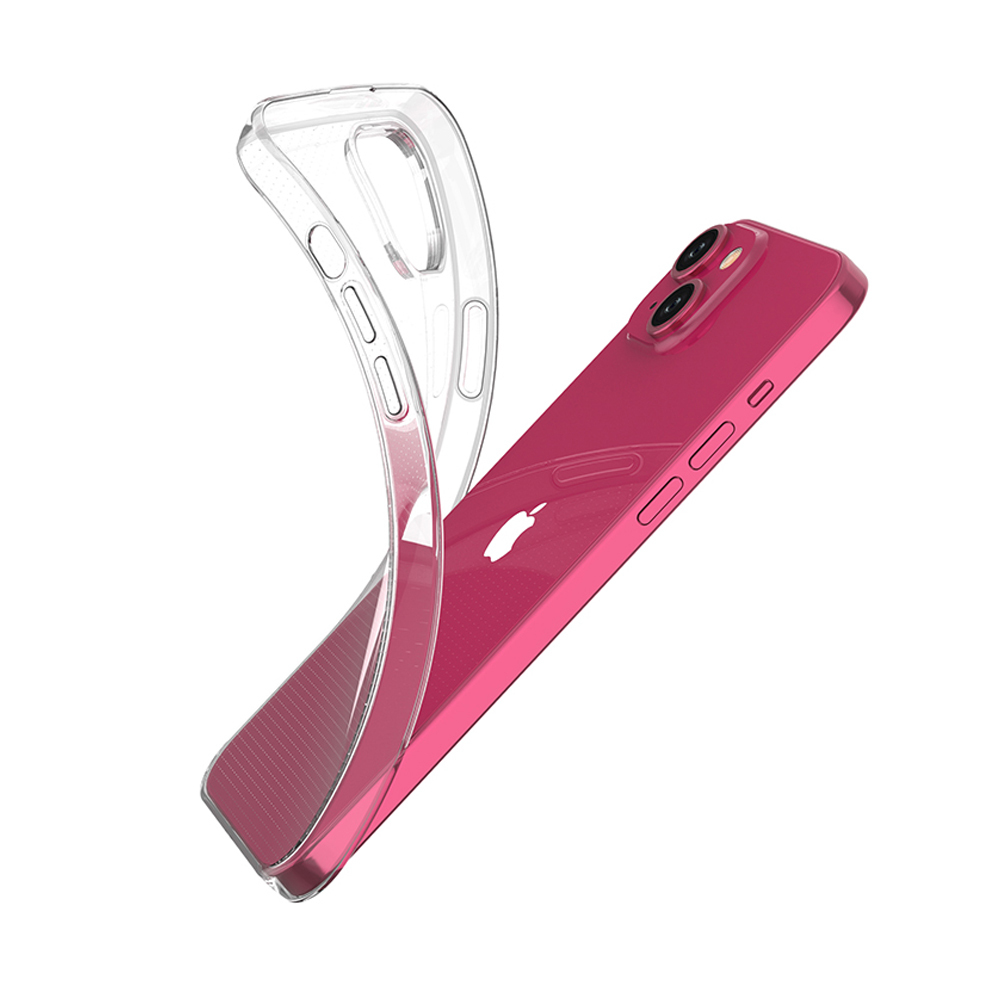 Ein pinkes Smartphone liegt neben einer transparenten Handyhülle.